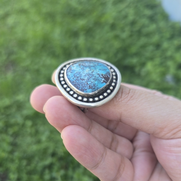 Numi Olive Chinese Redskin Turquoise Sterling Silver Ring - Picture 5 of 5